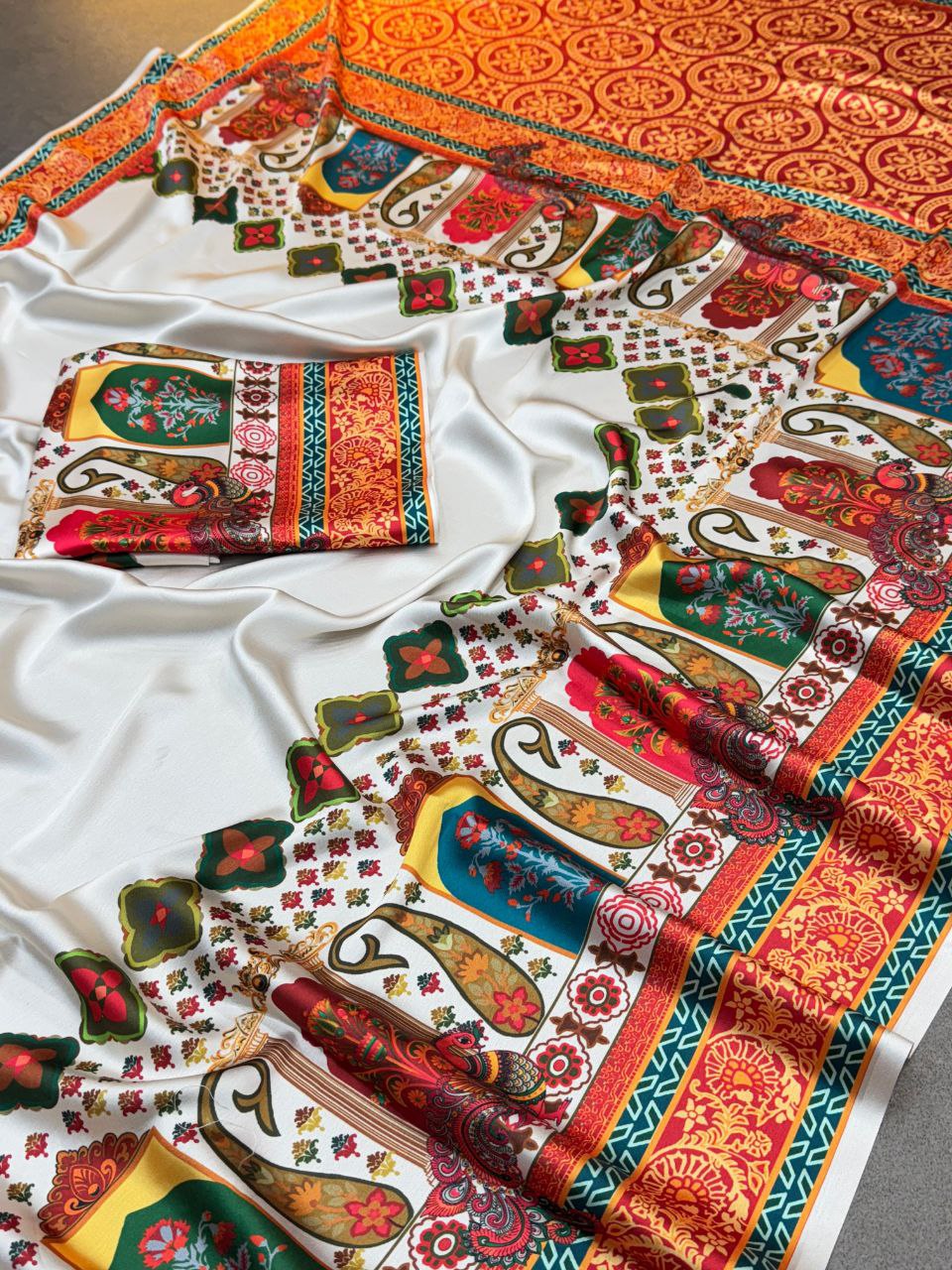 Ajrak Print Gaji Satin Silk Saree