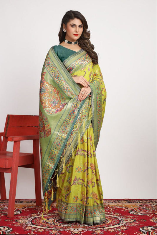 Avocado Green Traditional Pashmina Silk Saree