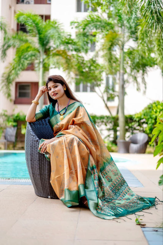 Yellow Bandhani Printed Raw Silk Saree for Wedding