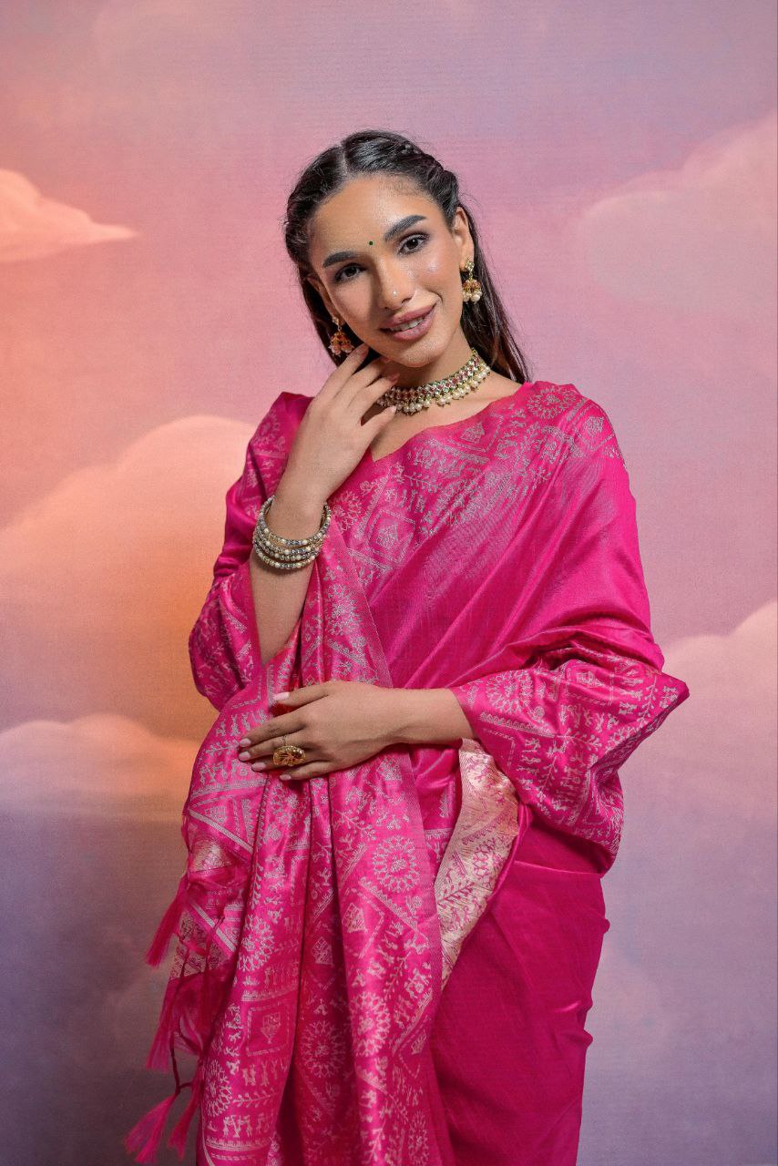 Rani Pink Banglori Handloom Raw Silk Saree