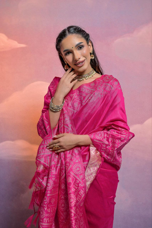 Rani Pink Banglori Handloom Raw Silk Saree