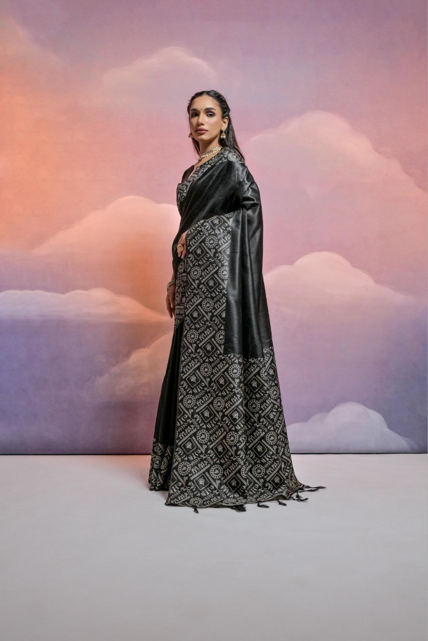 Black Banglori Handloom Raw Silk Saree