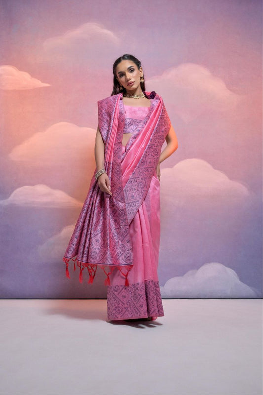 Pink Banglori Handloom Raw Silk Saree