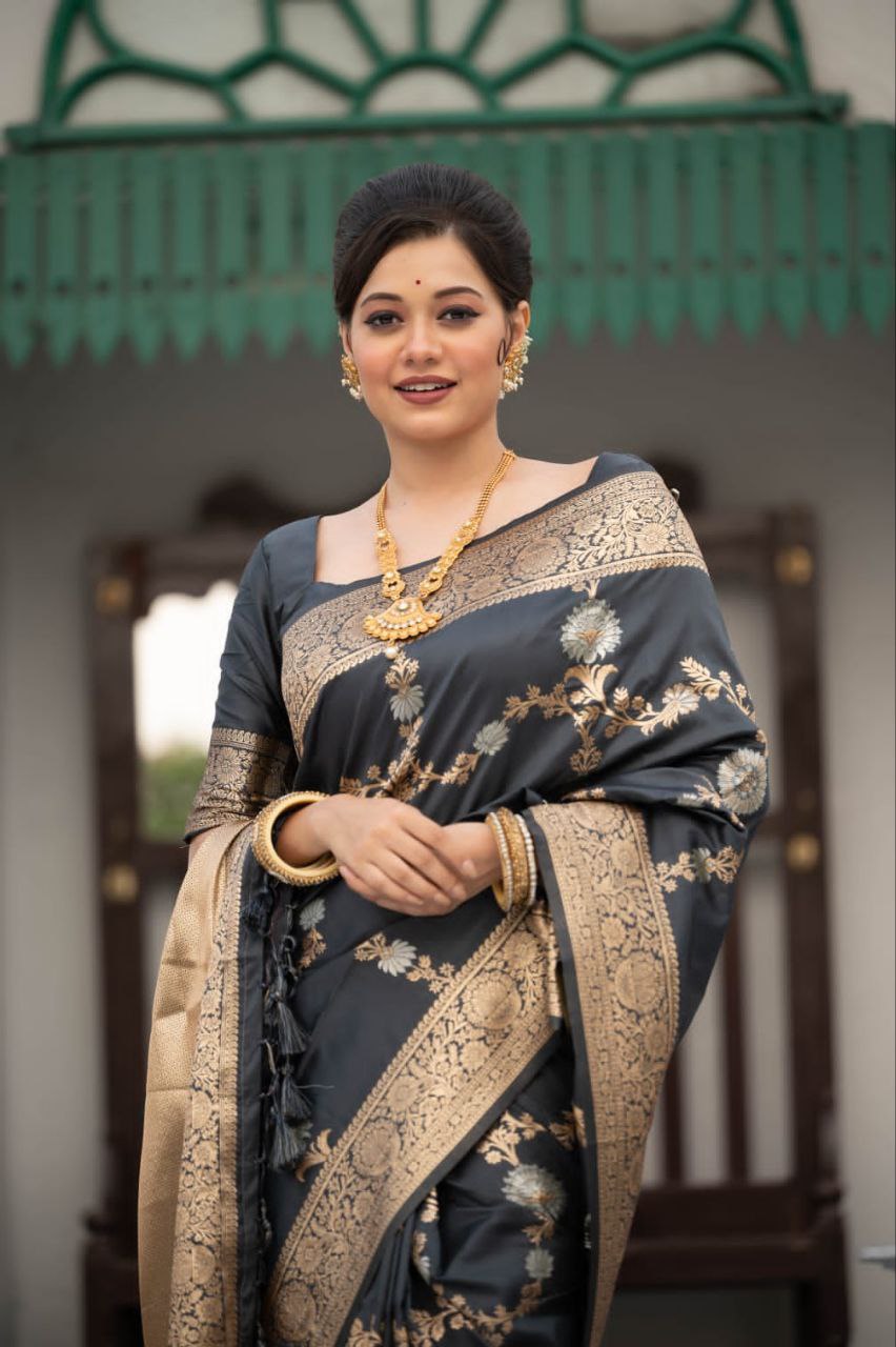 Black Banarasi Katan Silk Saree