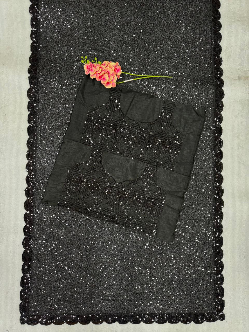 Black Bollywood Sequence Worked Georgette Saree