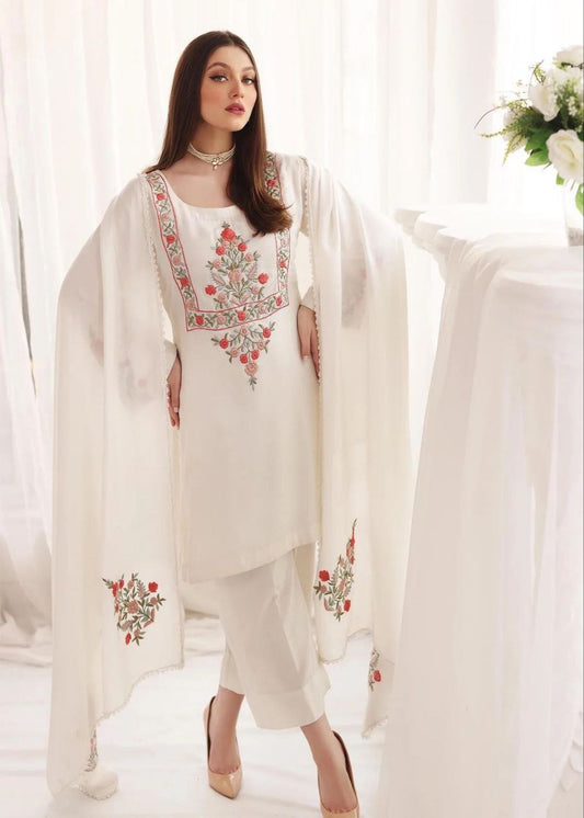 White Designer Georgette Kurta Pant With Dupatta