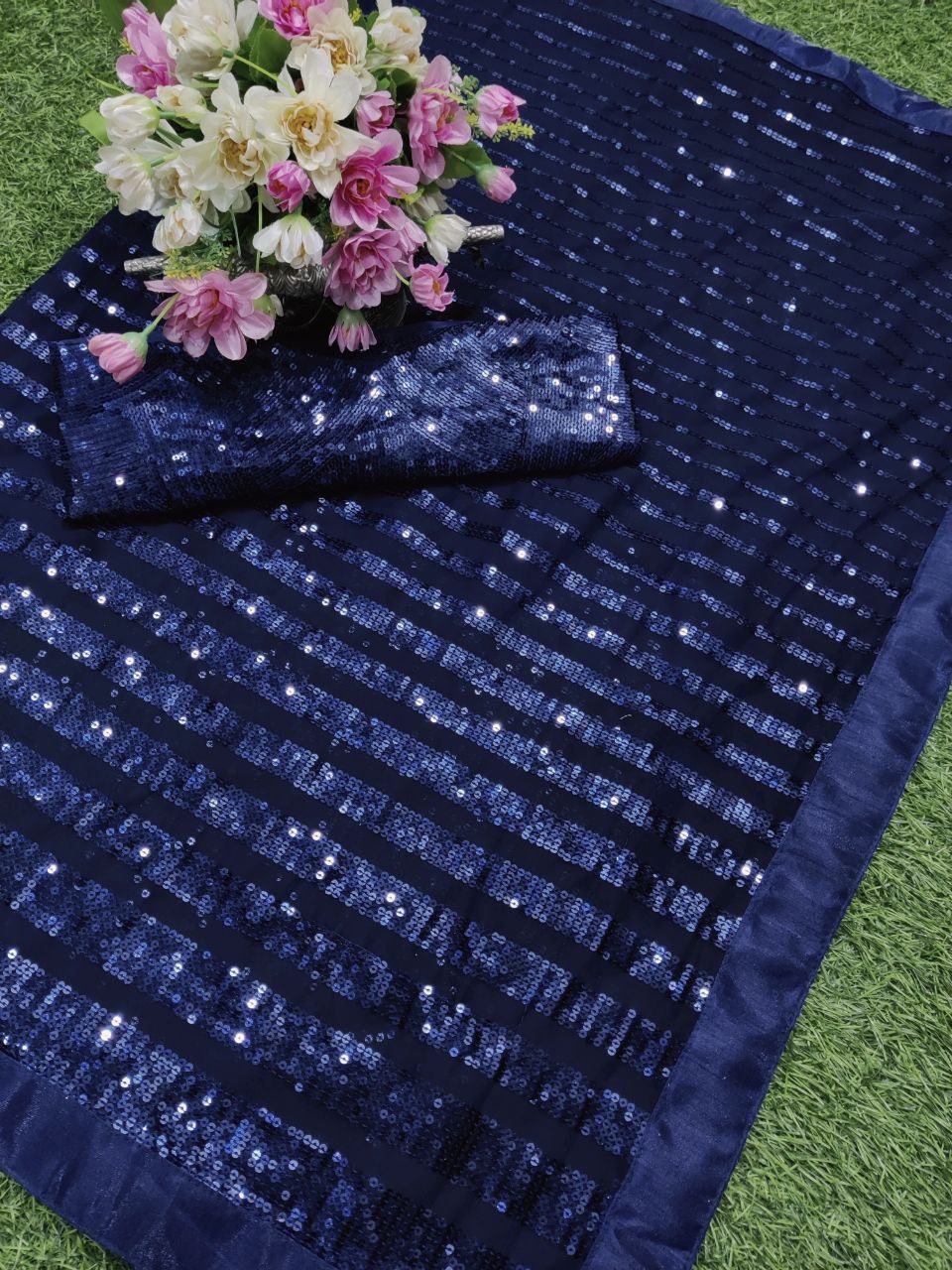 Navy Designer Georgette Saree