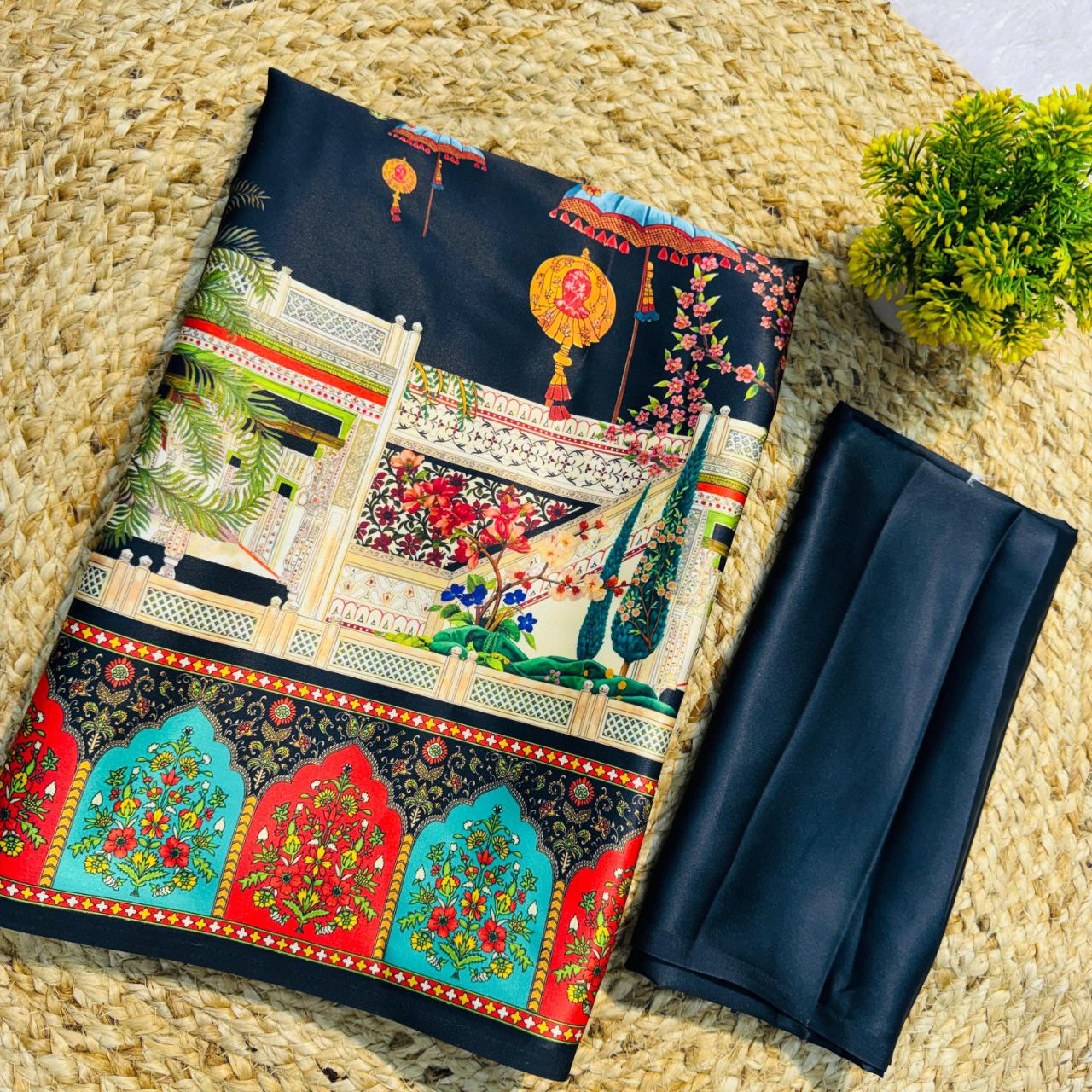 Black Fancy Designer Japan Satin Silk Saree