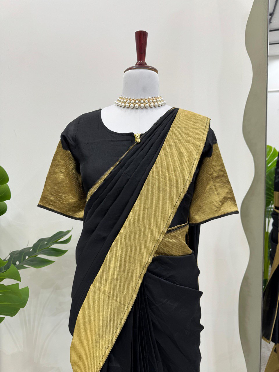 Black Party Wear Kota Silk Gown Saree