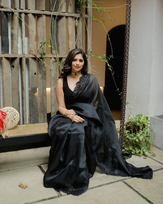 Black Party Wear Organza Silk Saree
