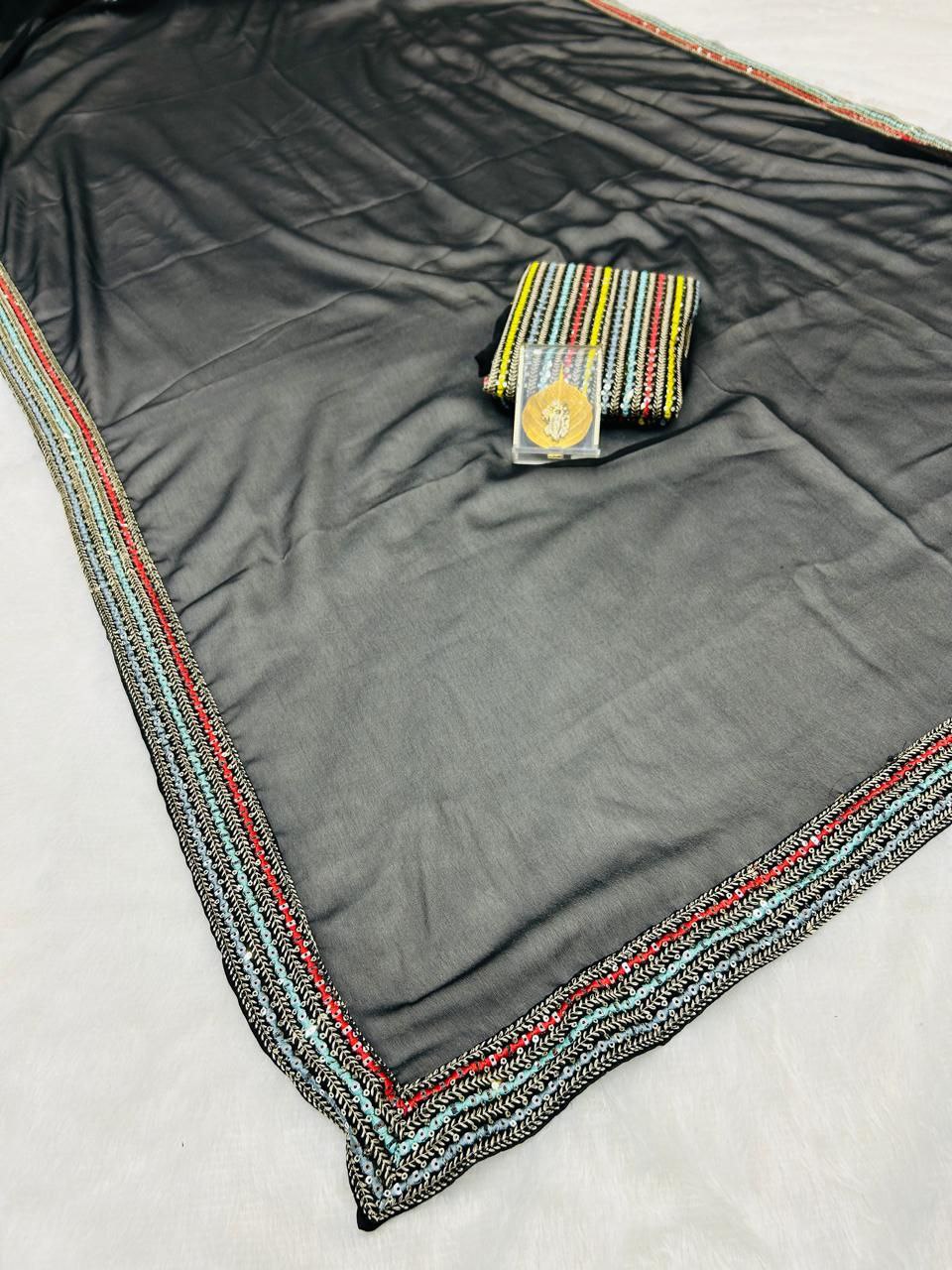 Black Party Wear Stylish Georgette Saree | Clone Design