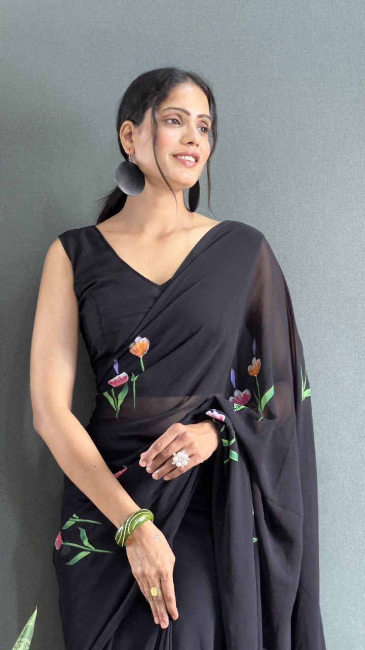 Black Ready To Wear Georgette Saree
