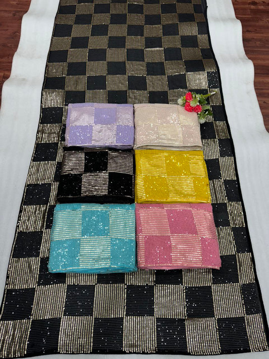 Peach Stylish Bollywood Sequince Georgette Saree | Replica Design