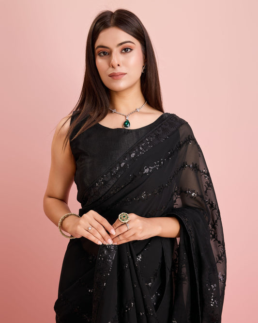 Black Stylish Party Wear Georgette Saree
