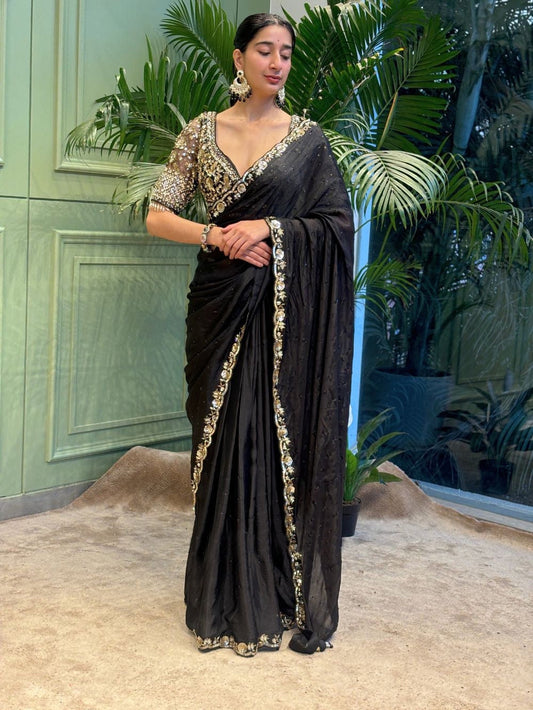 Black Stylish Party Wear Rangoli Silk Saree