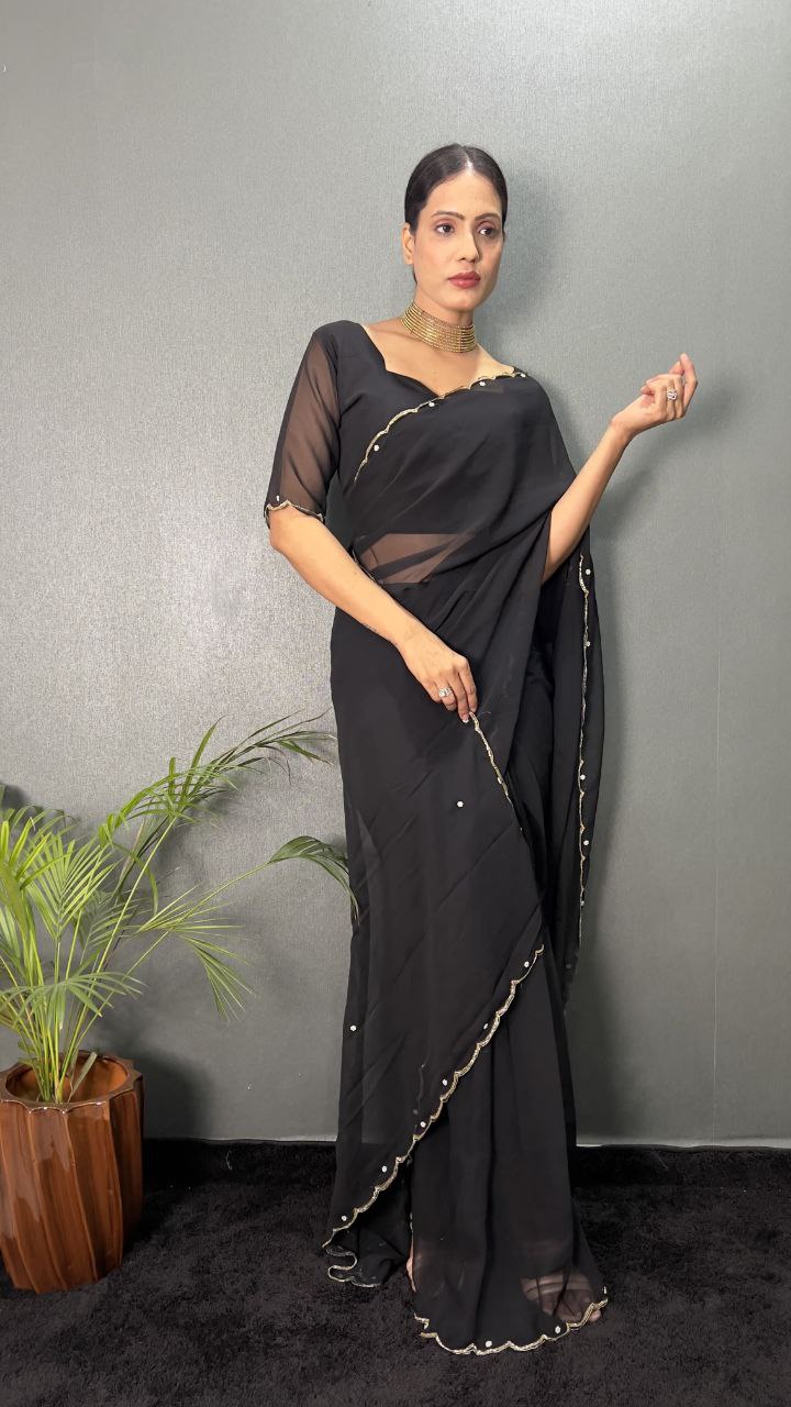 Black Stylish Ready Made Georgette Saree