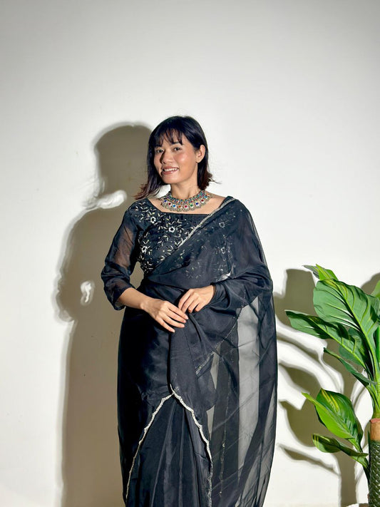 Black Tabby Organza Silk Saree