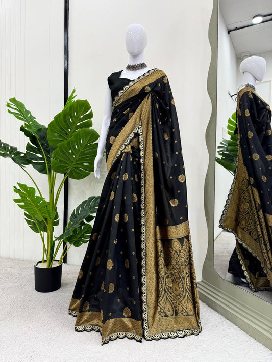 Black Wedding Wear Kota Silk Saree