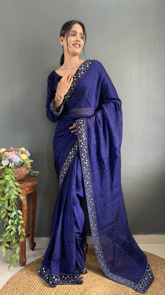Blue Ready Made Rangoli Silk Saree