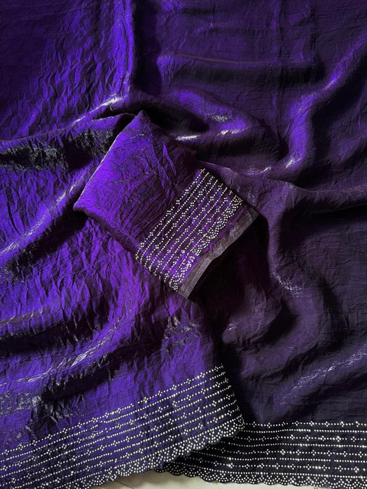 Bluish Purple Designer Party Wear Space Silk Saree