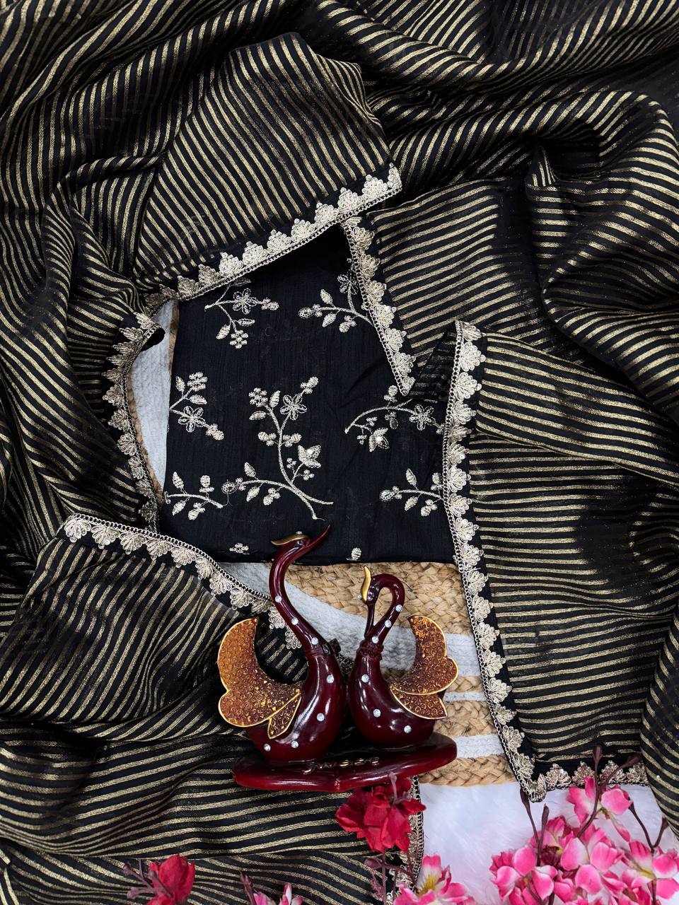 Bollywood Celeb Look Gold Zari Line Tissue Saree | Clone Design