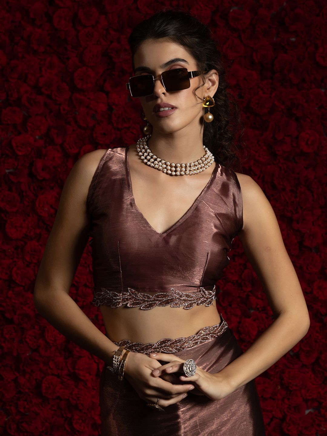 Brown Party Wear Tissue Chiffon Saree | 100% Original Saree