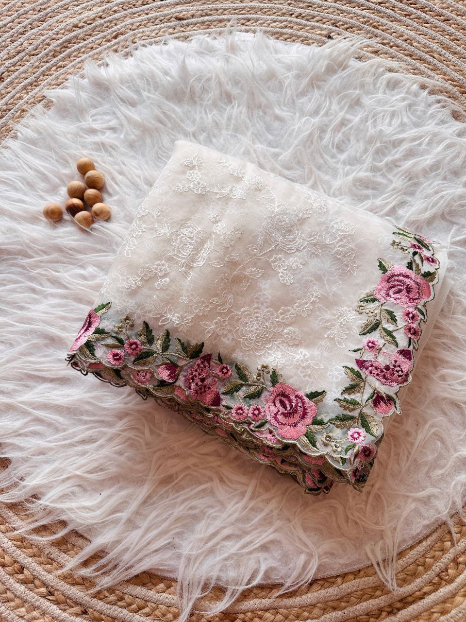 Chikankari Worked Organza Silk Saree