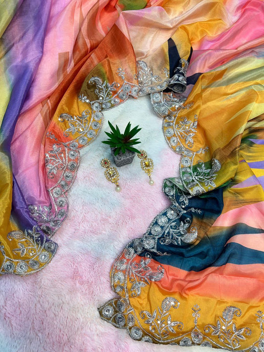 Classic Bollywood Style Chinon Silk Saree