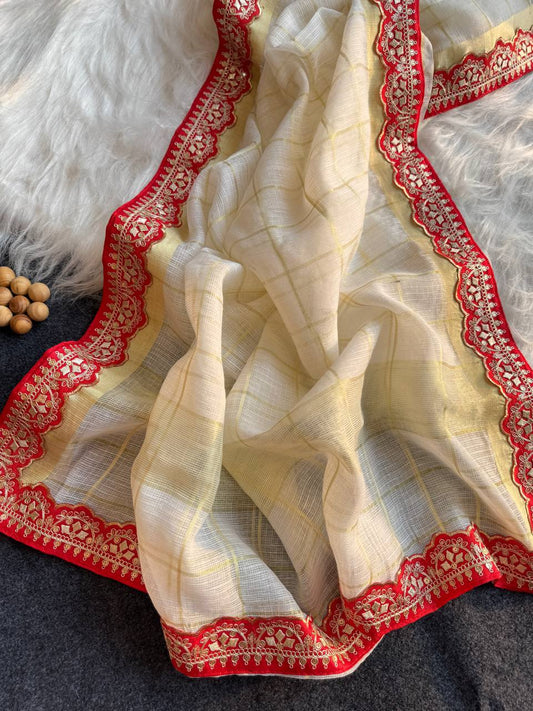 Cream Kota Doriya Zari Chex Saree