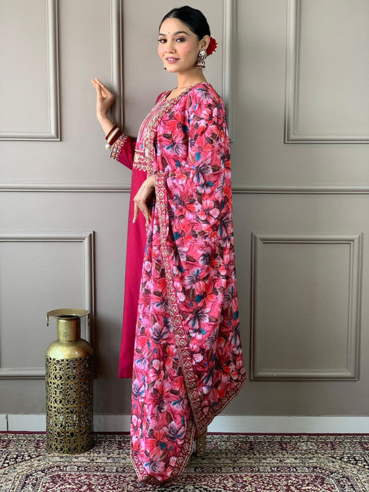 Designer Chanderi Viscose Kurta Pant With Dupatta