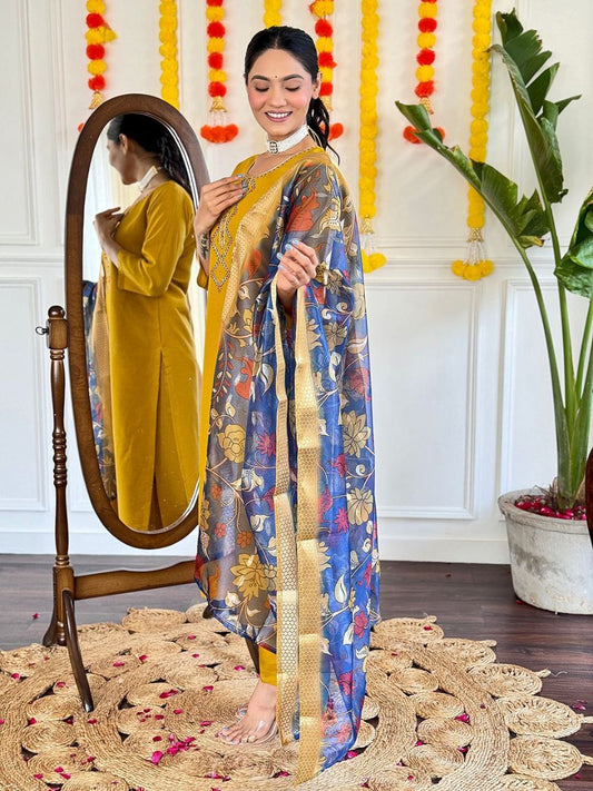 Designer Chanderi Viscose Kurta Pant With Dupatta