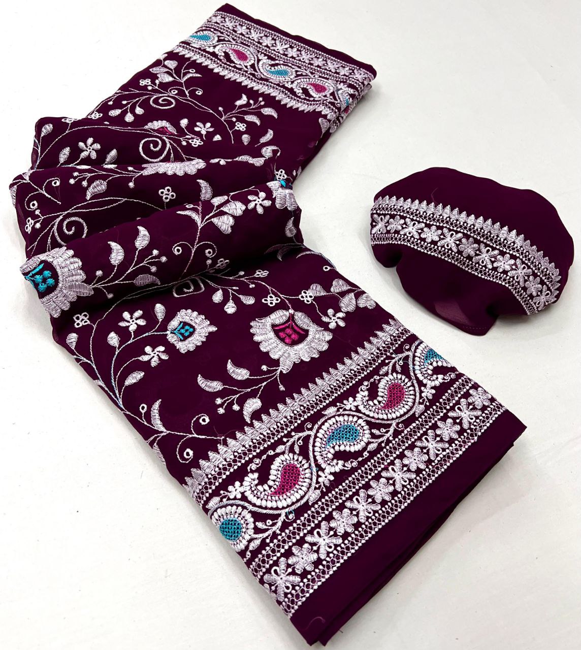 Designer Chikankari Worked Georgette Saree