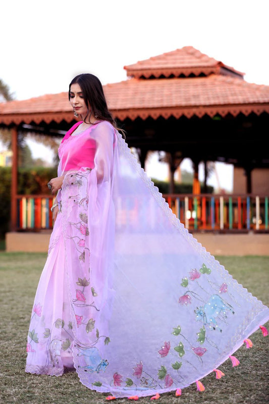 Designer Floral Printed Organza Saree
