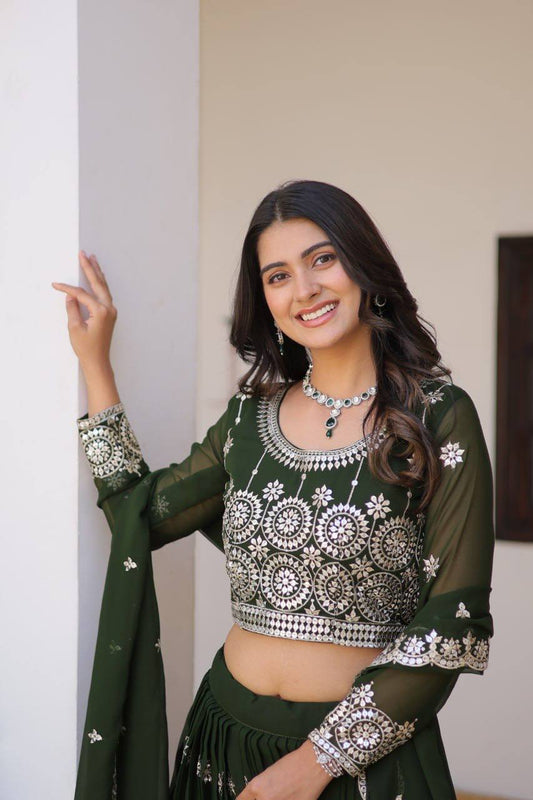 Green Designer Georgette Lehenga For Wedding