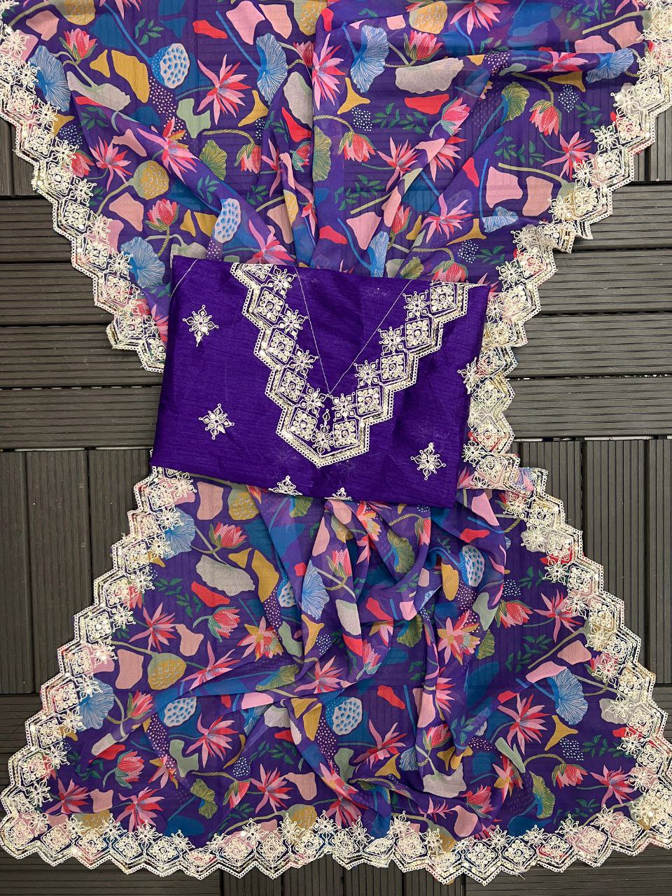 Purple Designer Georgette Saree