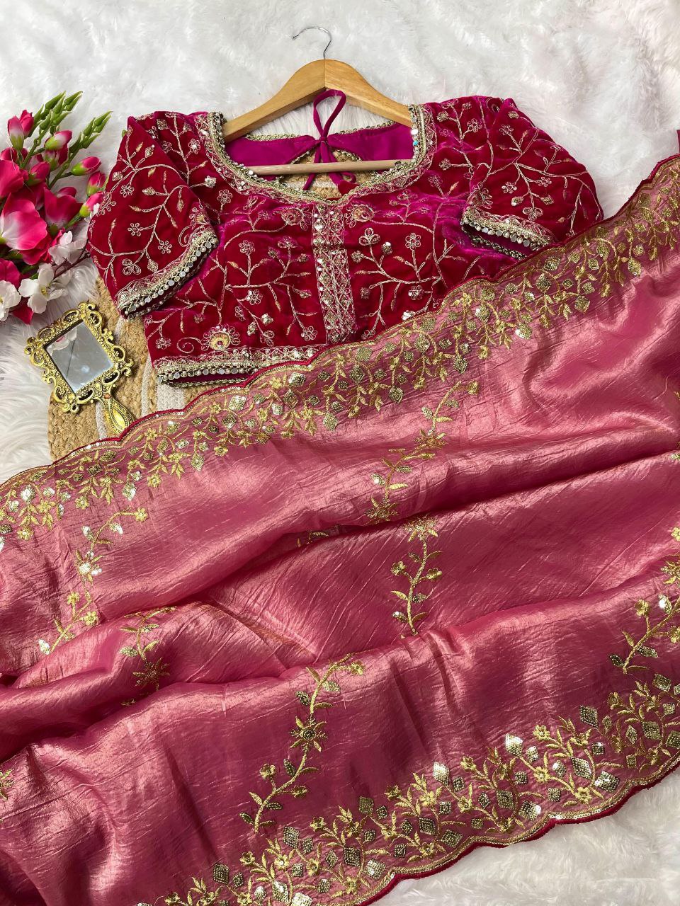 Designer Golden Crush Saree In Multi Color