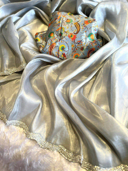 Designer Golden Shining Tissue Silk Saree