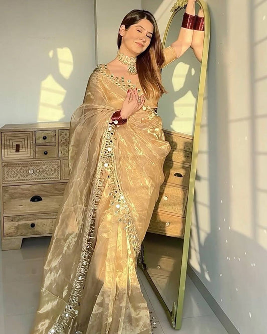 Designer Golden Tissue Silk Saree