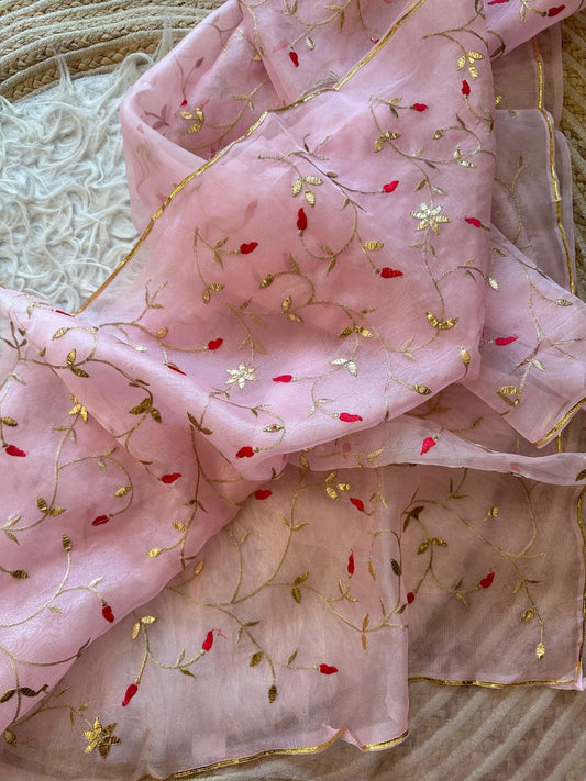 Designer Gota Worked Organza Saree In Pink