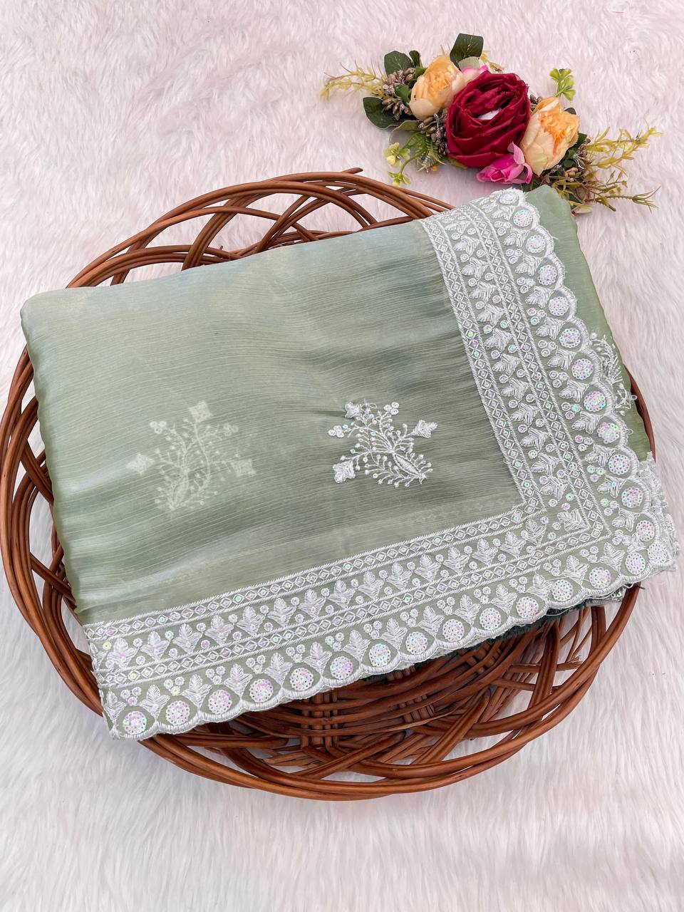 Pista Designer Jimmy Choo Silk Saree