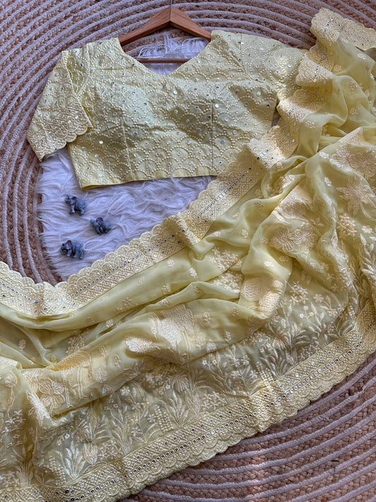 Designer Lucknowi Worked Georgette Saree