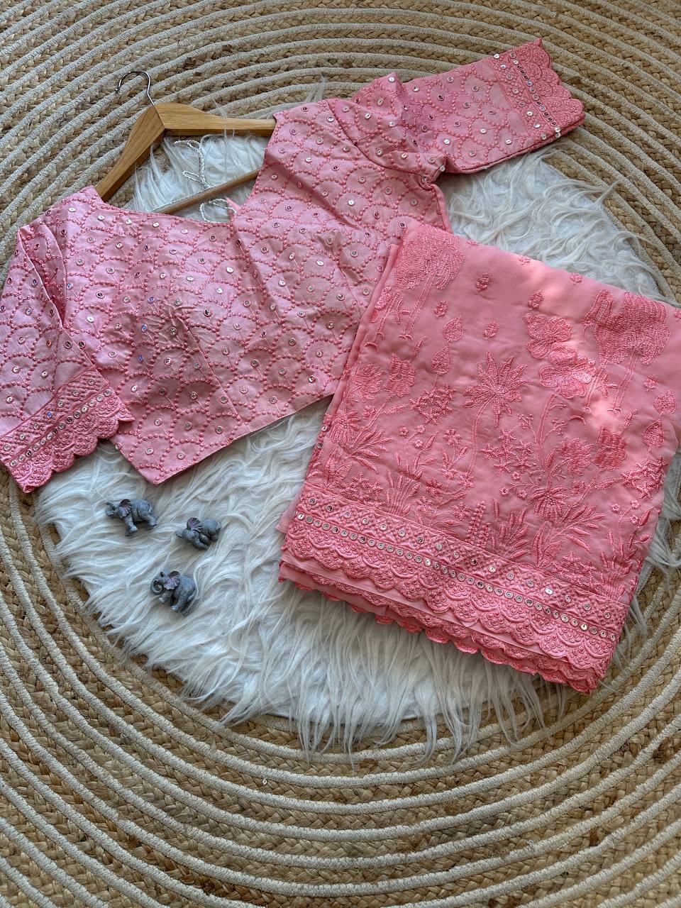 Designer Lucknowi Worked Georgette Saree