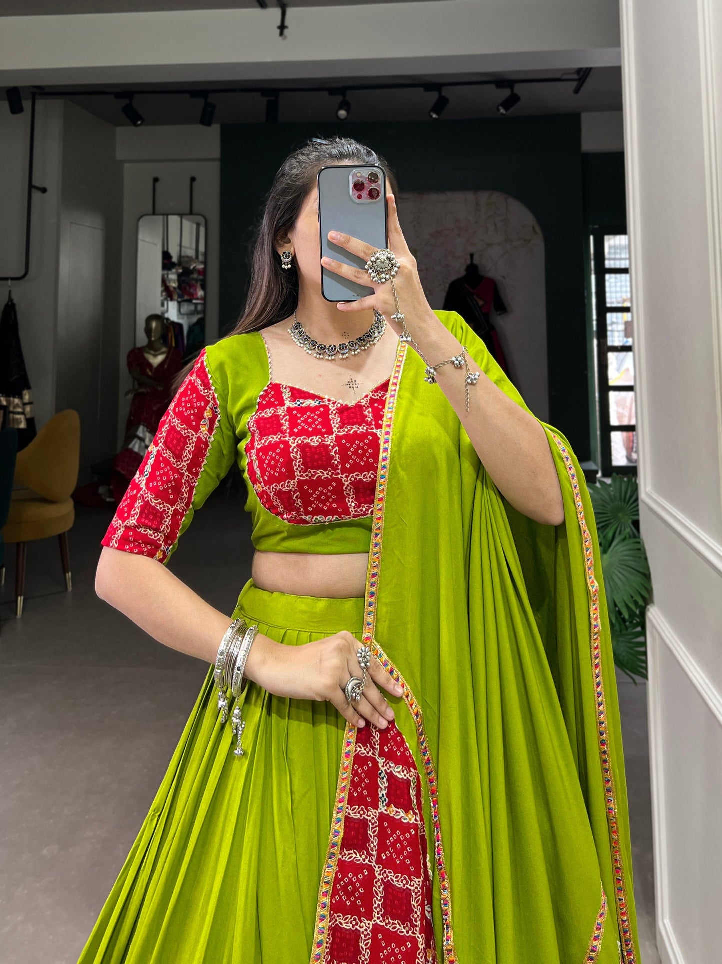 Parrot Green Designer Navaratri Wear Lehenga Choli