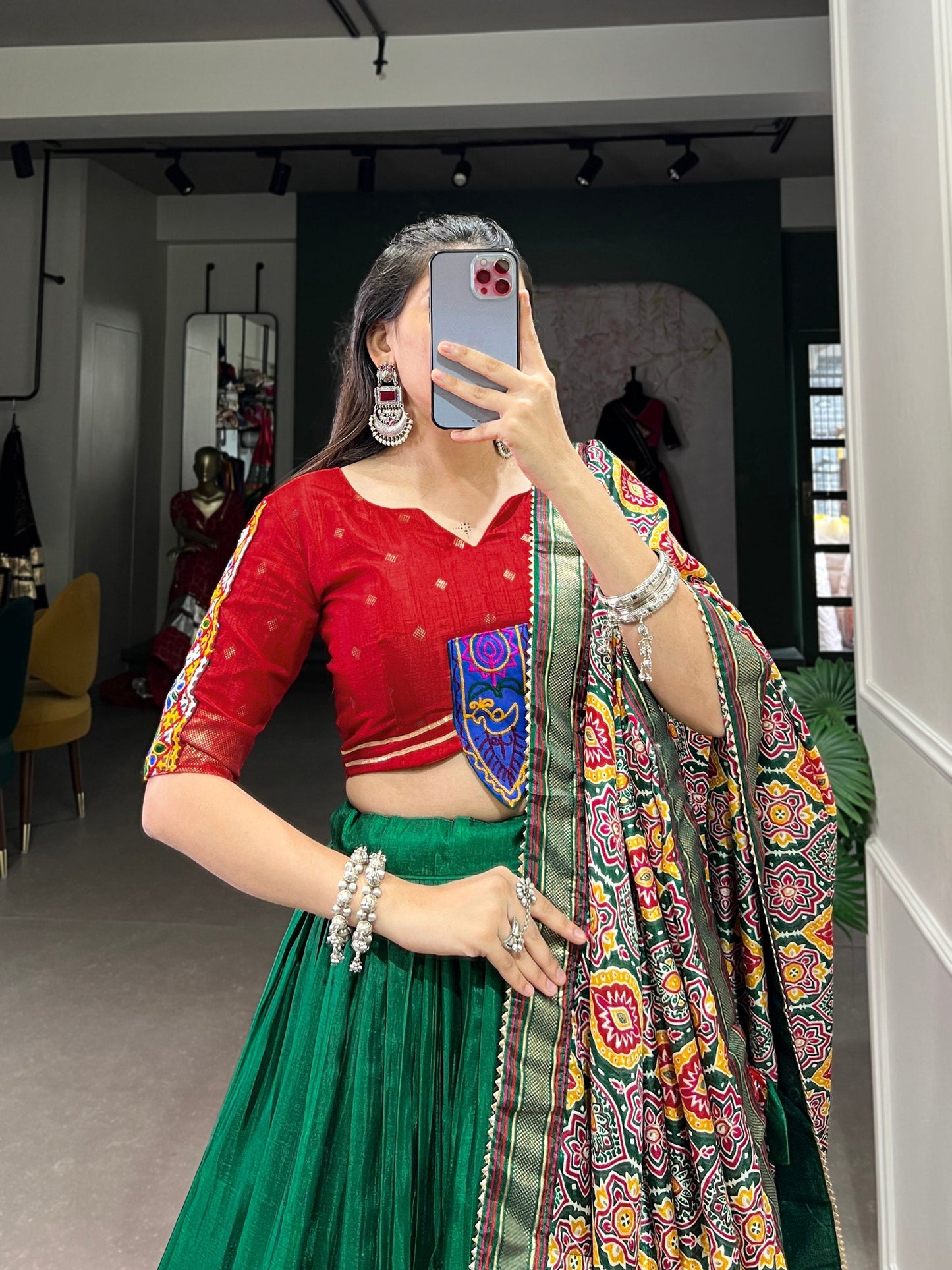 Green Designer Navaratri Wear Lehenga Choli