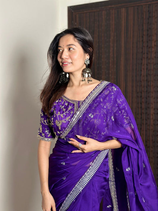 Purple Designer Organza Tabby Silk Saree