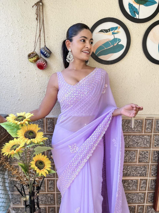 Lavender Designer Party Wear Georgette Saree