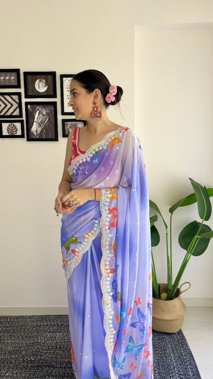 Lavender Designer Party Wear Georgette Saree