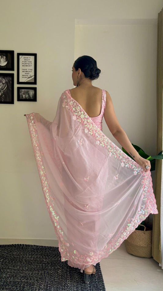 Pink Designer Party Wear Georgette Saree