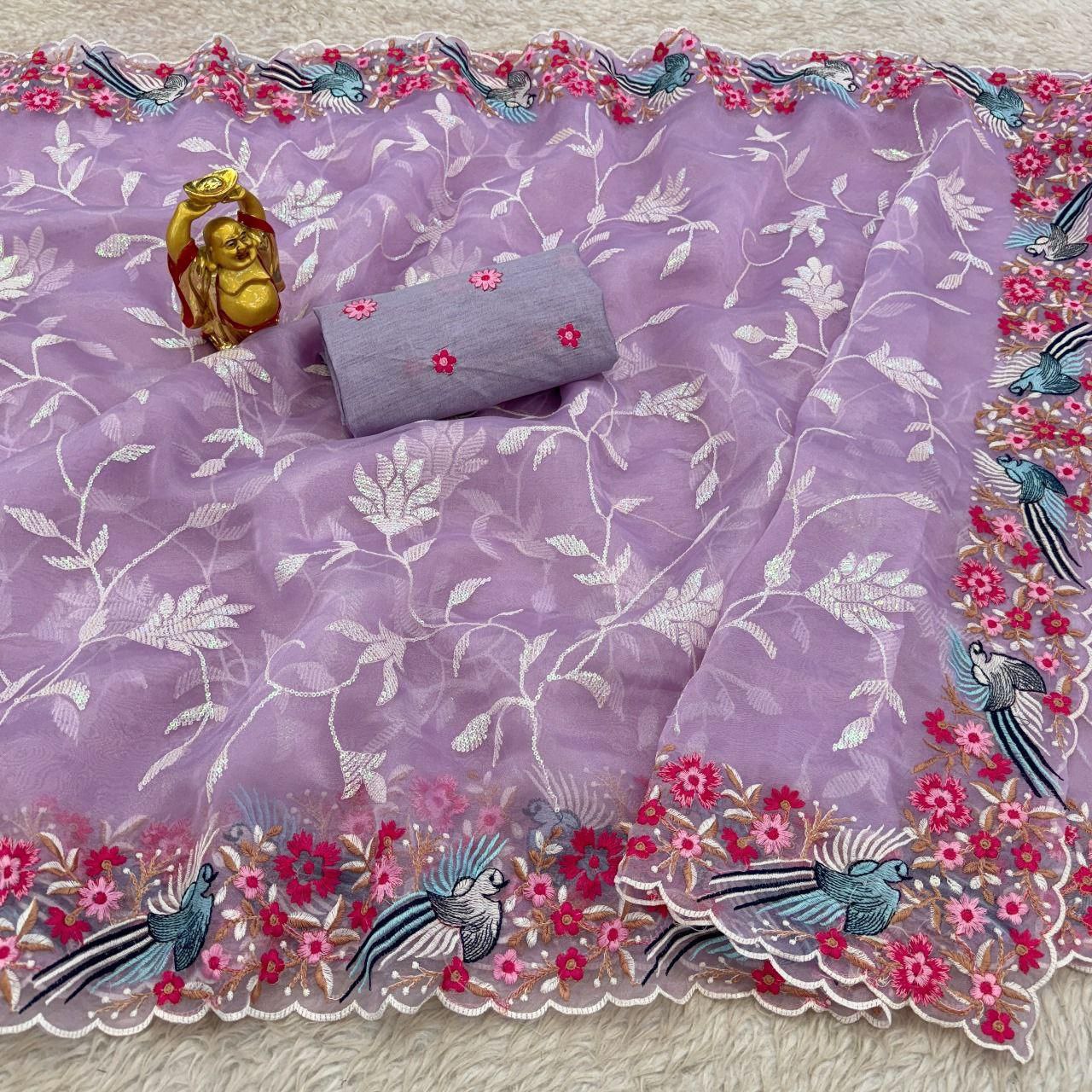 Designer Thread Worked Organza Saree