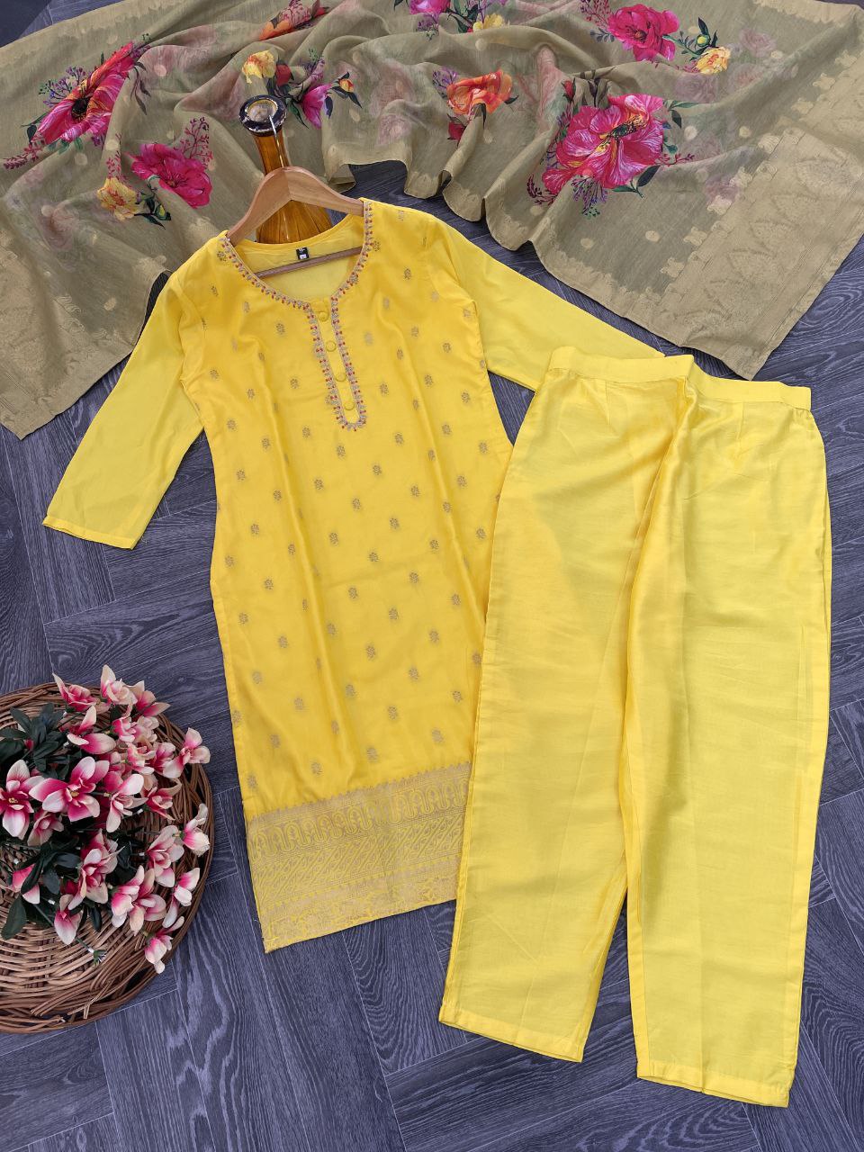 Designer Viscose Jacquard Kurta Set With Dupatta